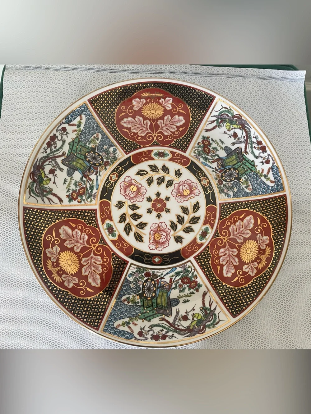 Vintage Japenese 14” Imari Porcelain Dish - hand printed.